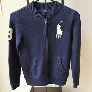Polo RL Big Pony‎ Zip Sweater Cardigan Thick Jacket Zipper Navy Logos
